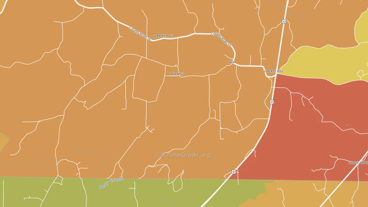 Nix Mill, AL Map of Burglary Rates