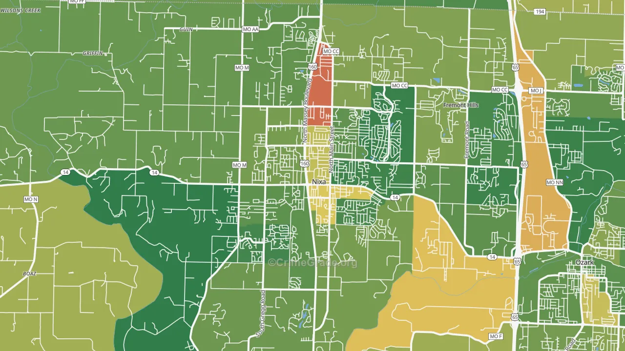 Nixa, MO Map of Burglary Rates