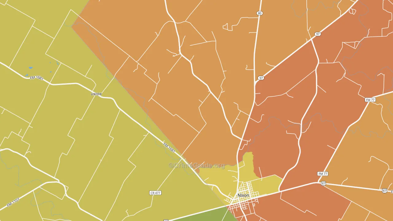 Nixon, TX Map of Burglary Rates