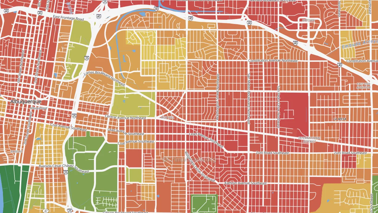 Nob Hill, Albuquerque, NM Map of Burglary Rates