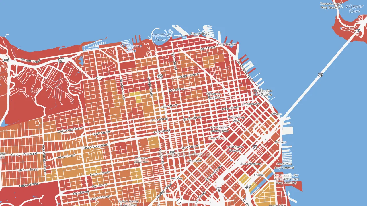 Nob Hill, San Francisco, CA Map of Burglary Rates