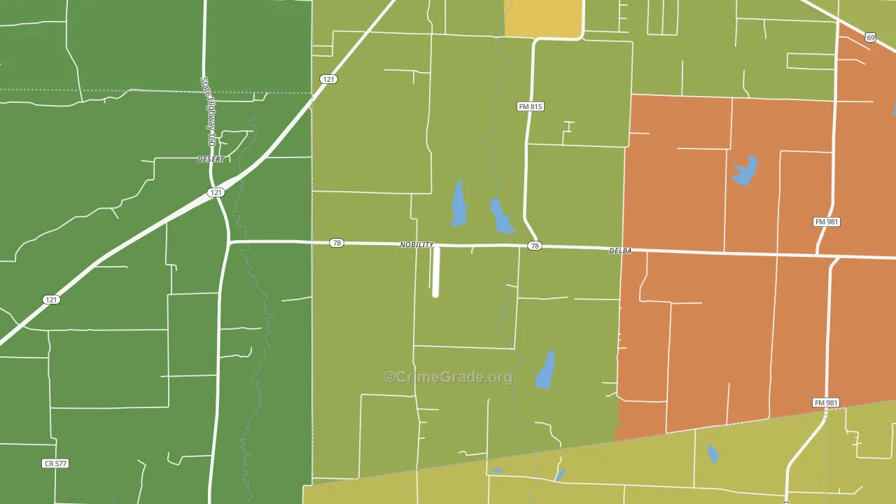 Nobility, TX Map of Burglary Rates