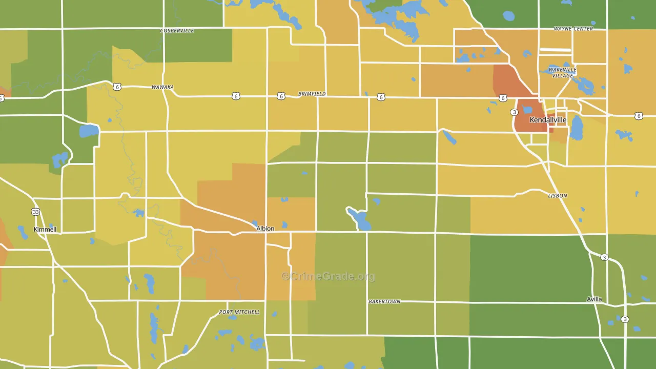 Noble County, IN Map of Burglary Rates