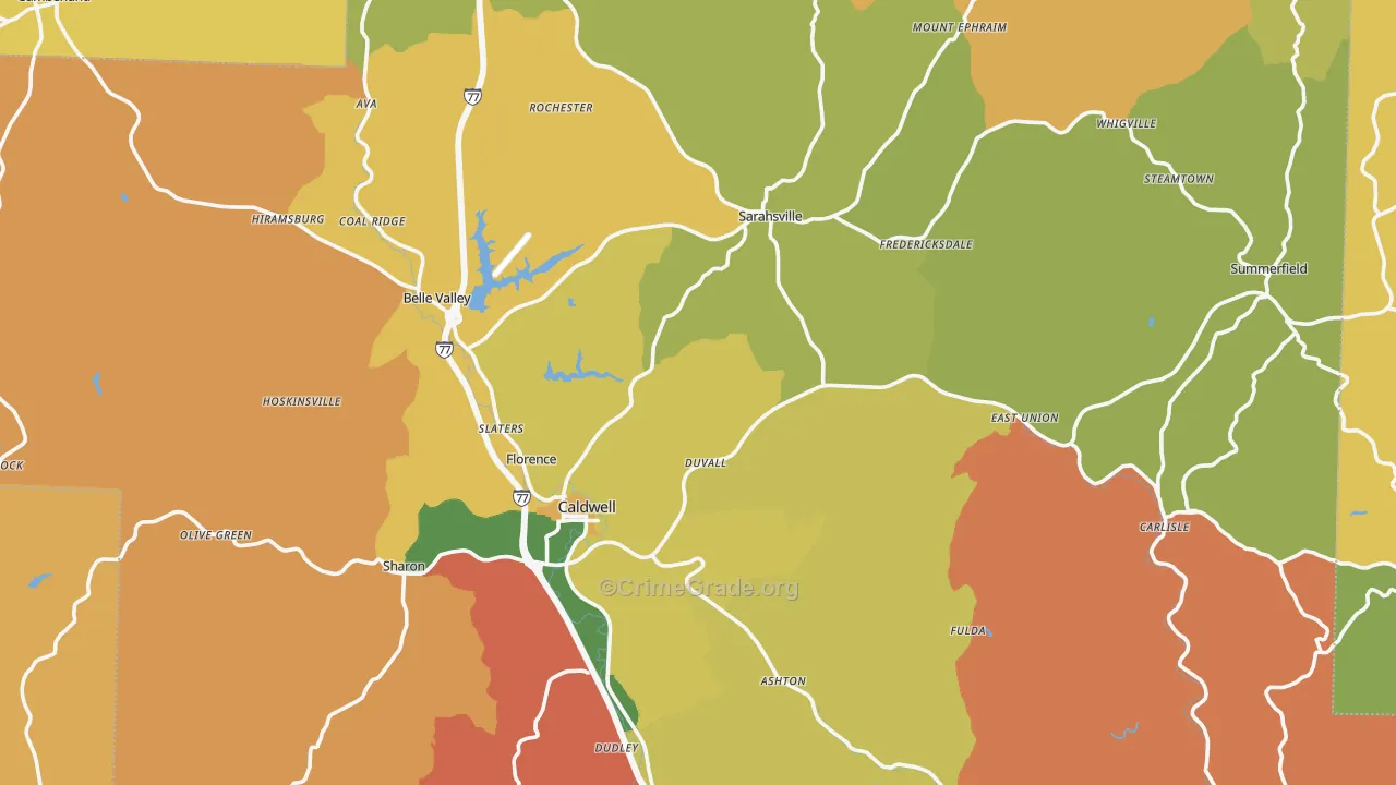 Noble County, OH Map of Burglary Rates