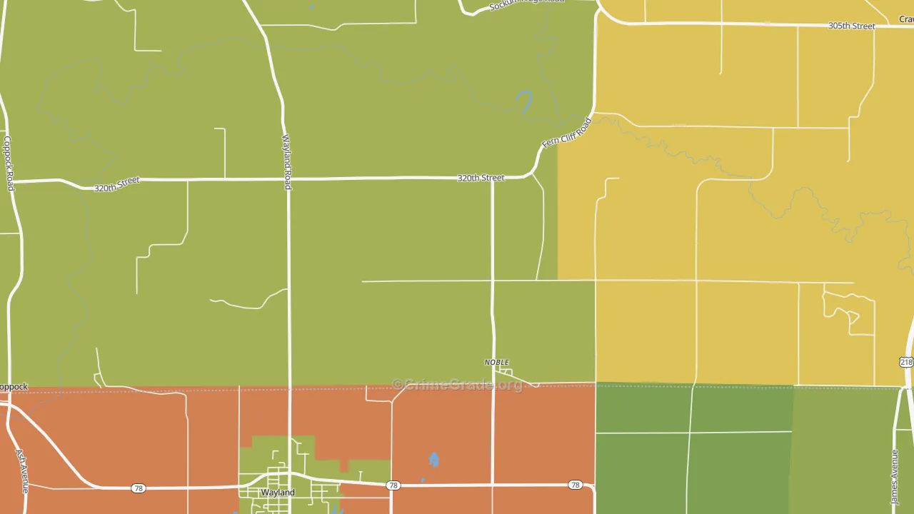 Noble, IA Map of Burglary Rates