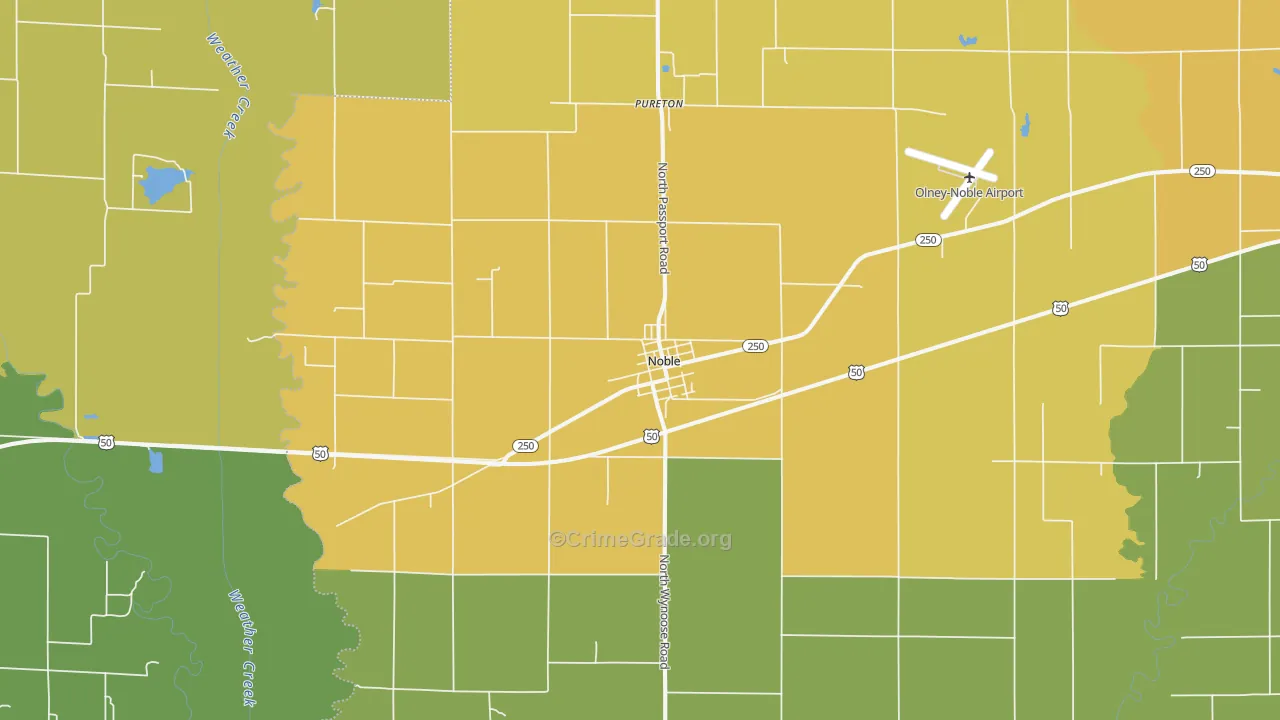 Noble, IL Map of Burglary Rates