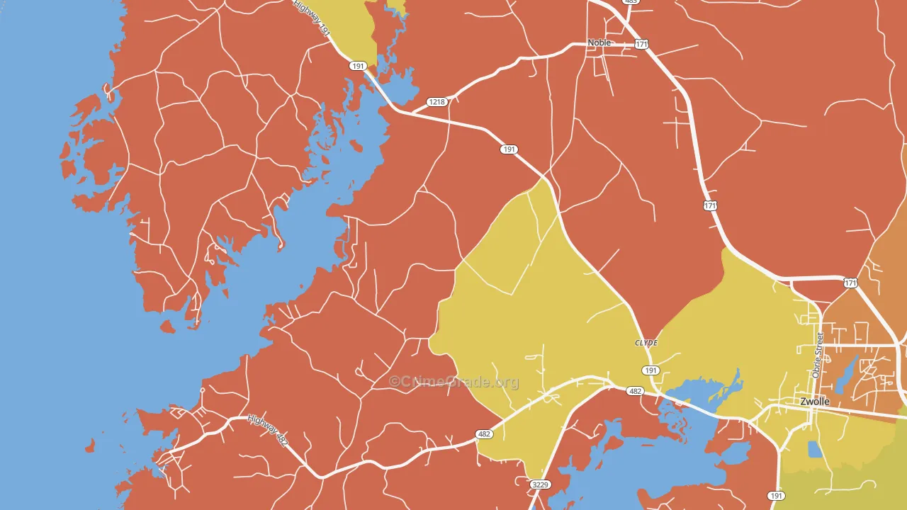 Noble, LA Map of Burglary Rates