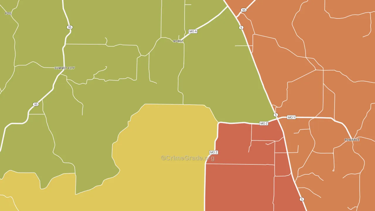 Noble, MO Map of Burglary Rates