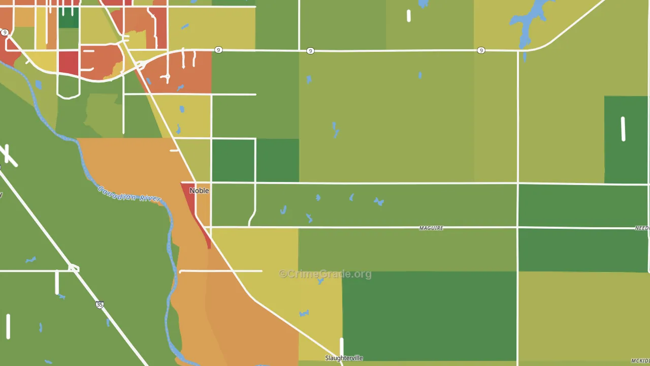 Noble, OK Map of Burglary Rates