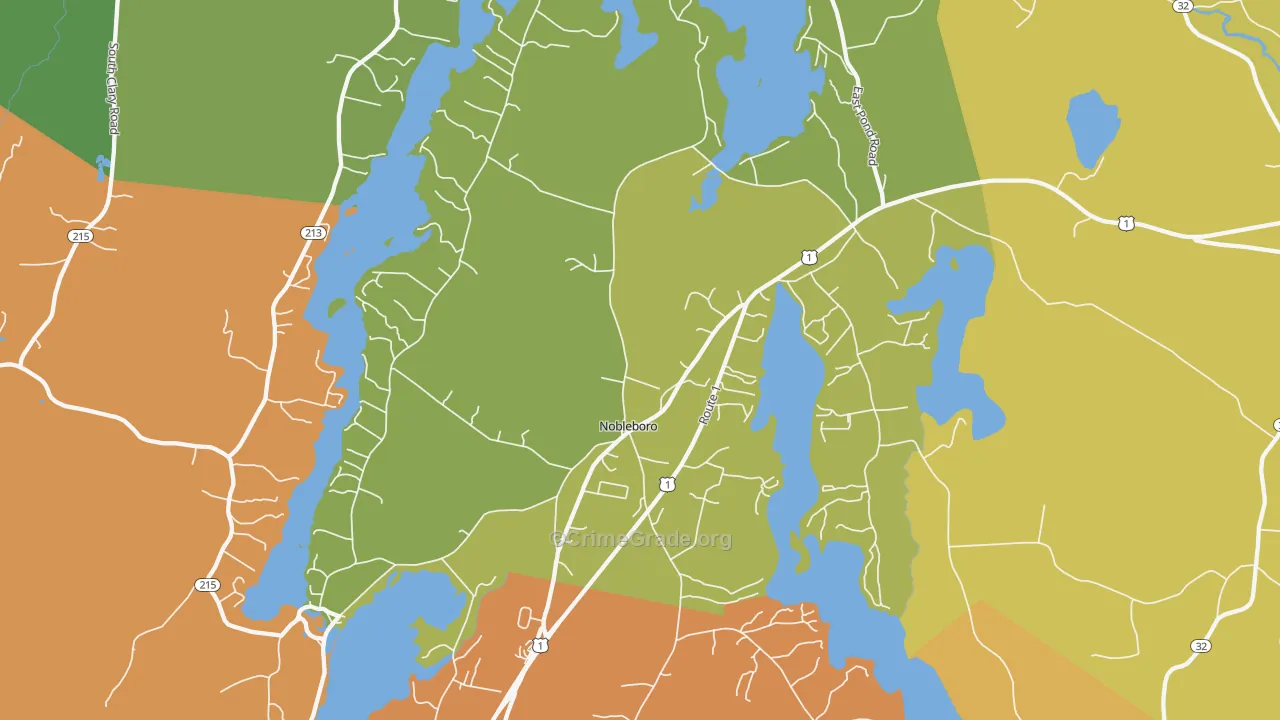 Nobleboro, ME Map of Burglary Rates