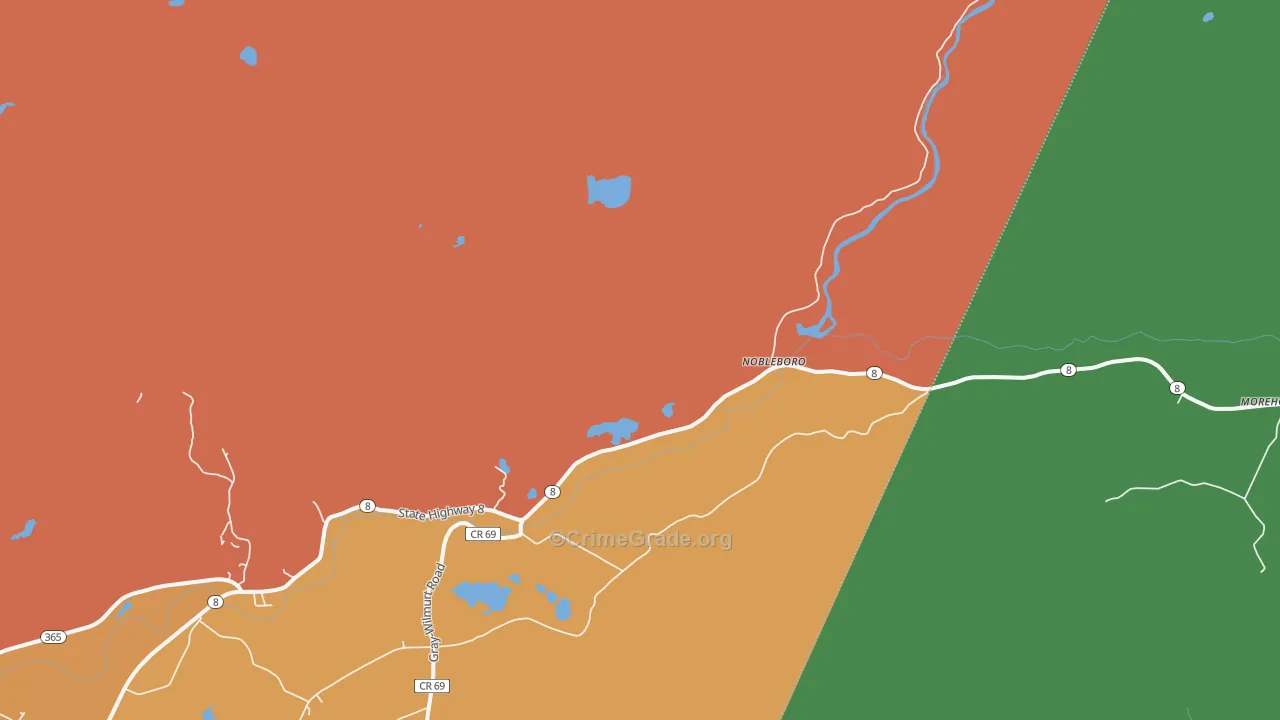 Nobleboro, NY Map of Burglary Rates