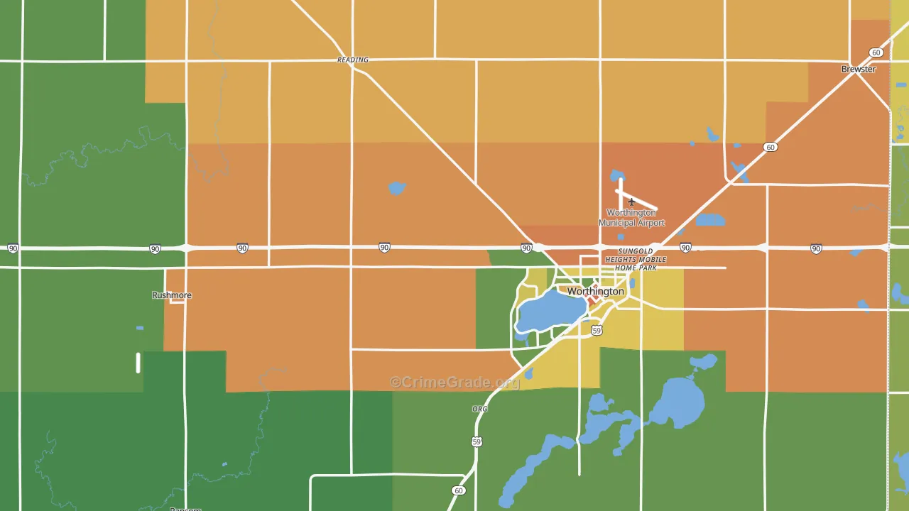 Nobles County, MN Map of Burglary Rates