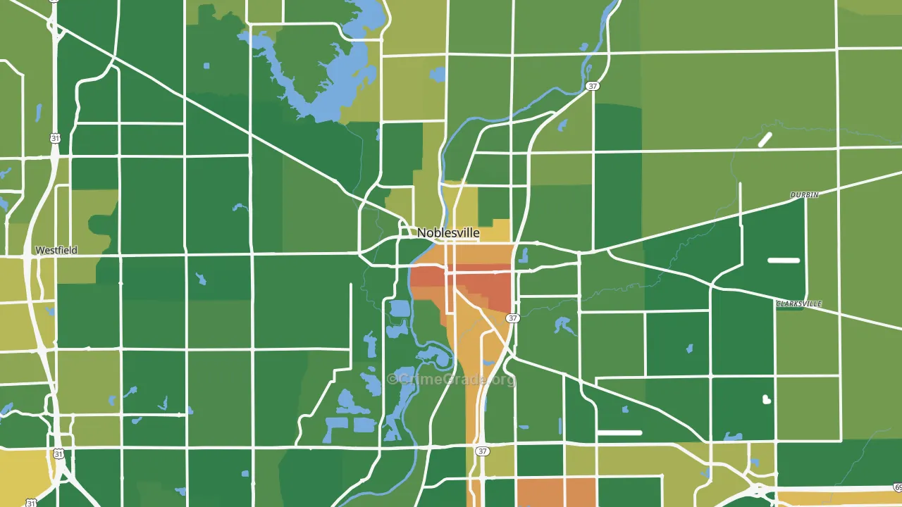 Noblesville, IN Map of Burglary Rates