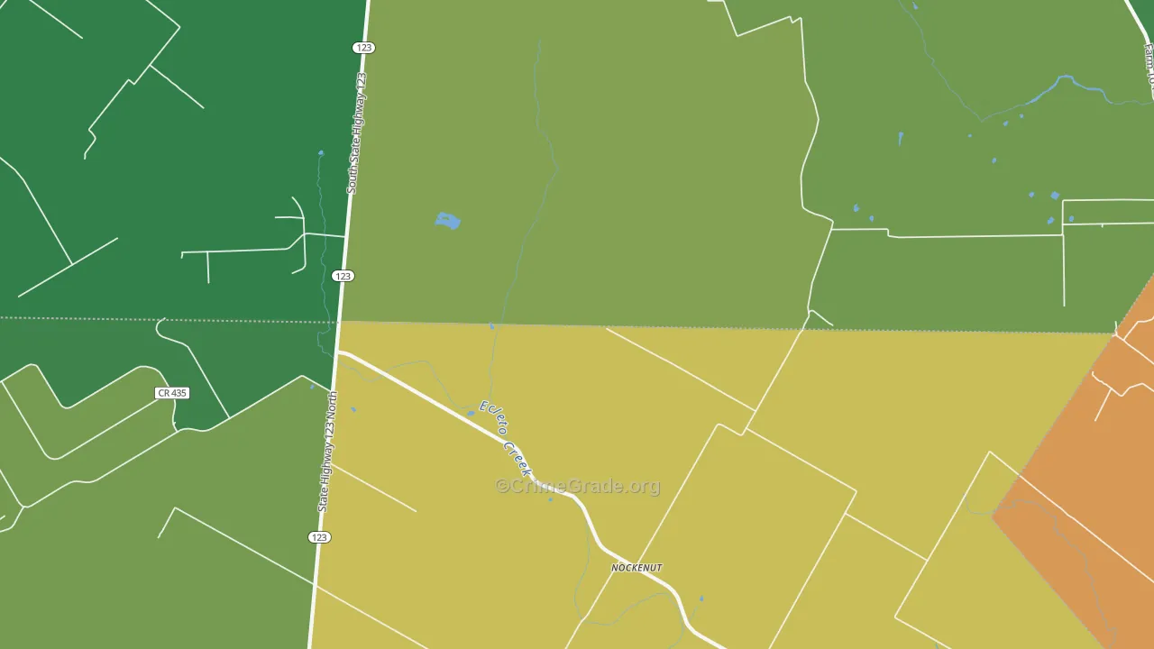 Nockenut, TX Map of Burglary Rates
