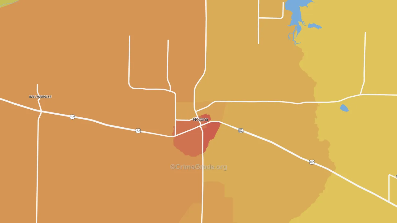 Nocona, TX Map of Burglary Rates