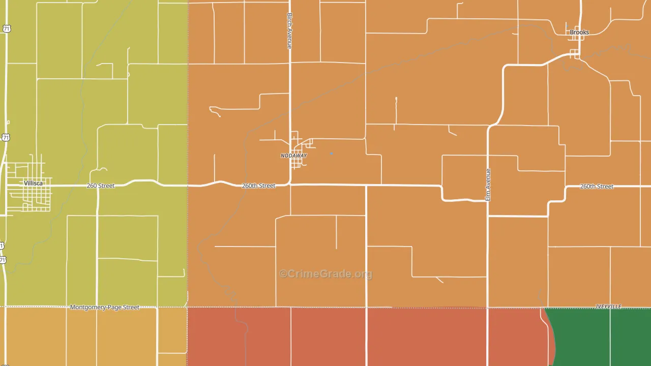 Nodaway, IA Map of Burglary Rates