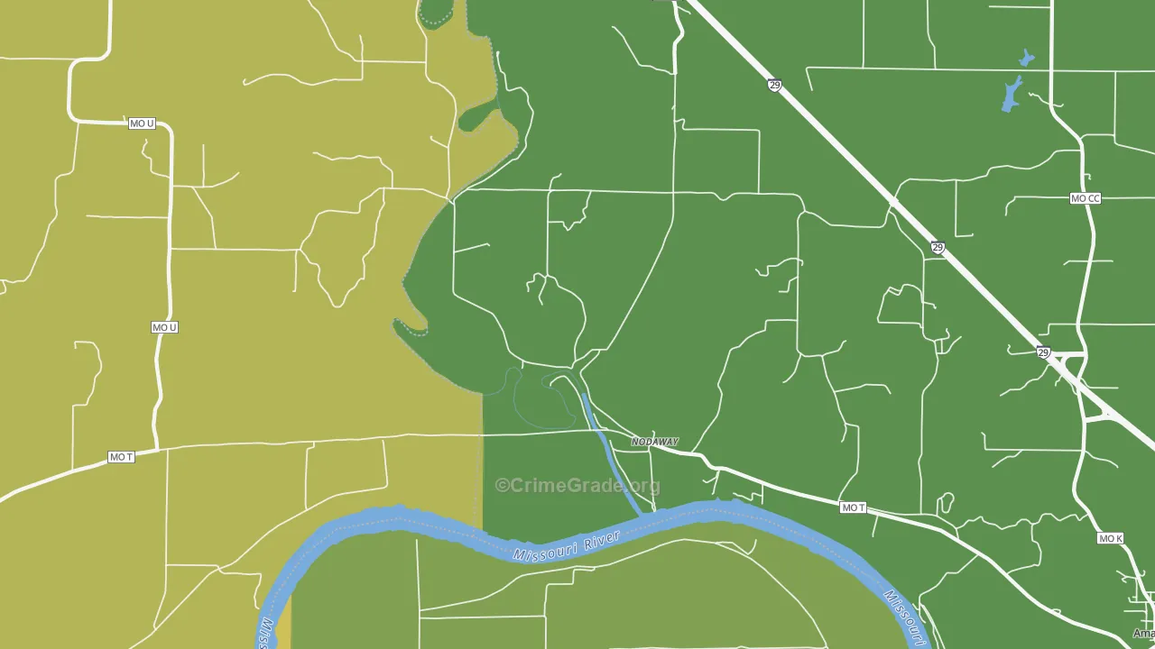 Nodaway, MO Map of Burglary Rates