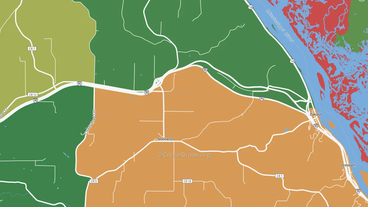Nodine, MN Map of Burglary Rates