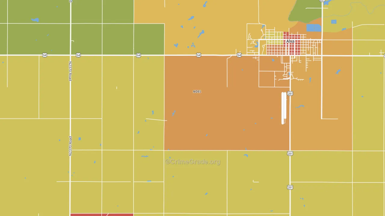 Noel, OK Map of Burglary Rates