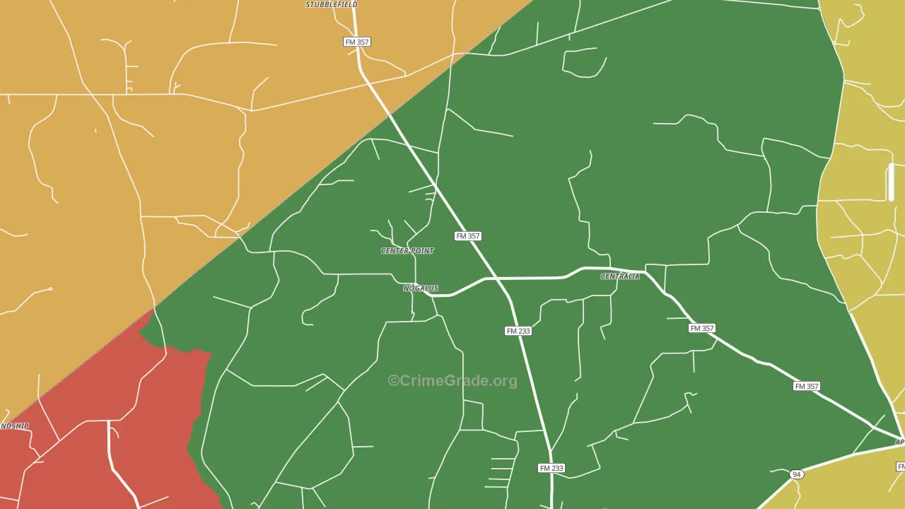 Nogalus, TX Map of Burglary Rates