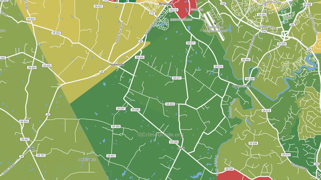 Nokesville, VA Map of Burglary Rates