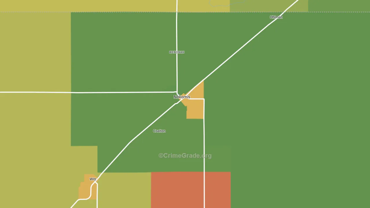 Nokomis, IL Map of Burglary Rates