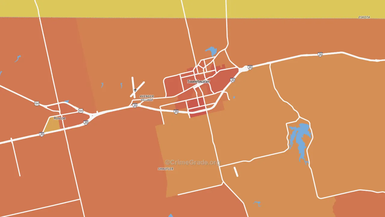 Nolan County, TX Map of Burglary Rates