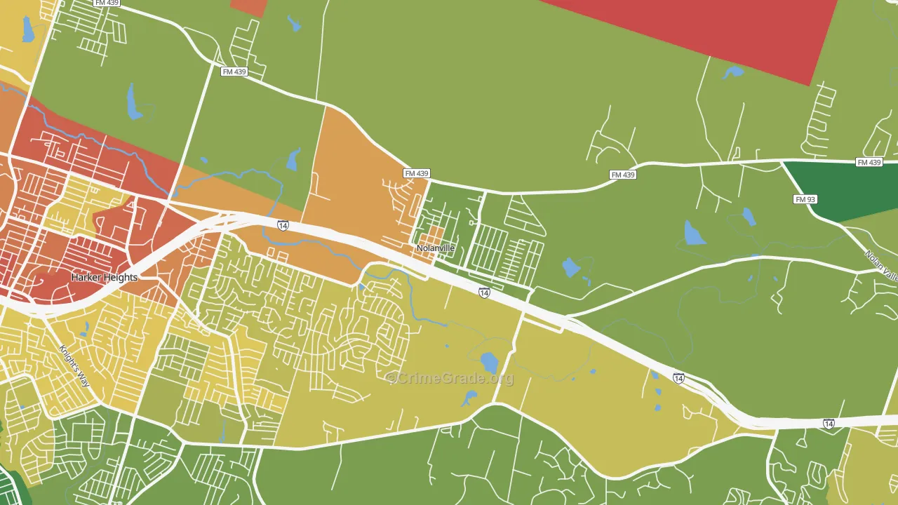 Nolanville, TX Map of Burglary Rates
