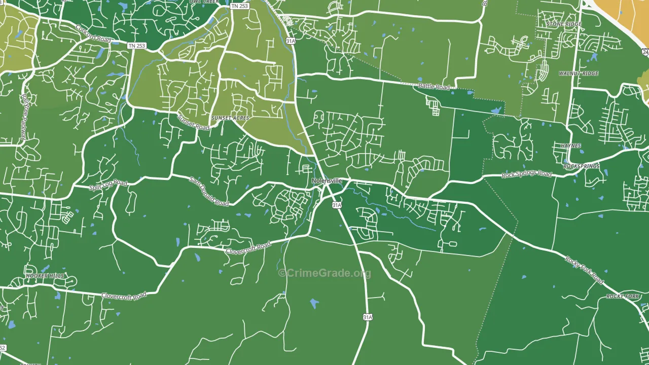 Nolensville, TN Map of Burglary Rates