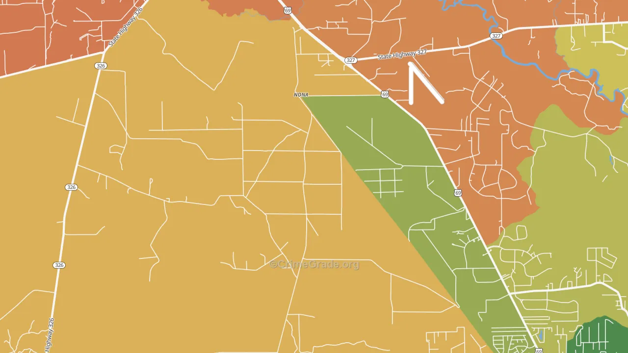 Nona, TX Map of Burglary Rates