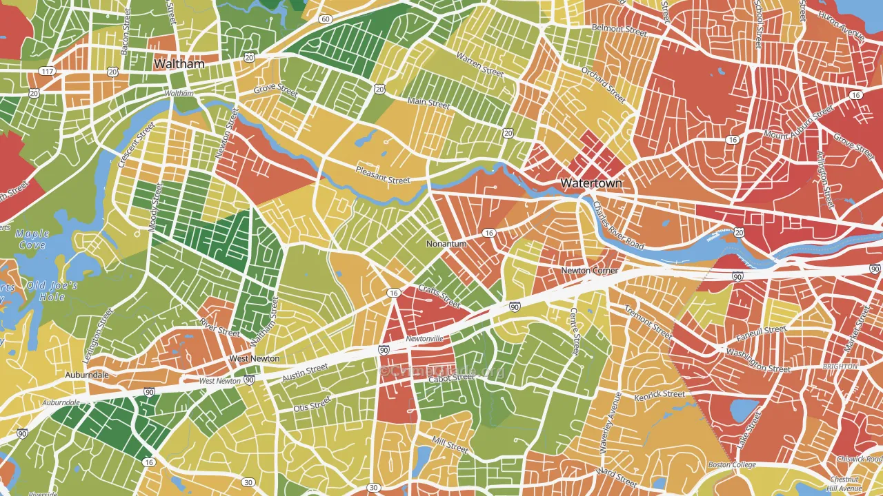 Nonantum, Newton, MA Map of Burglary Rates