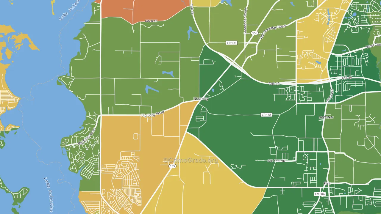 Noonday, TX Map of Burglary Rates