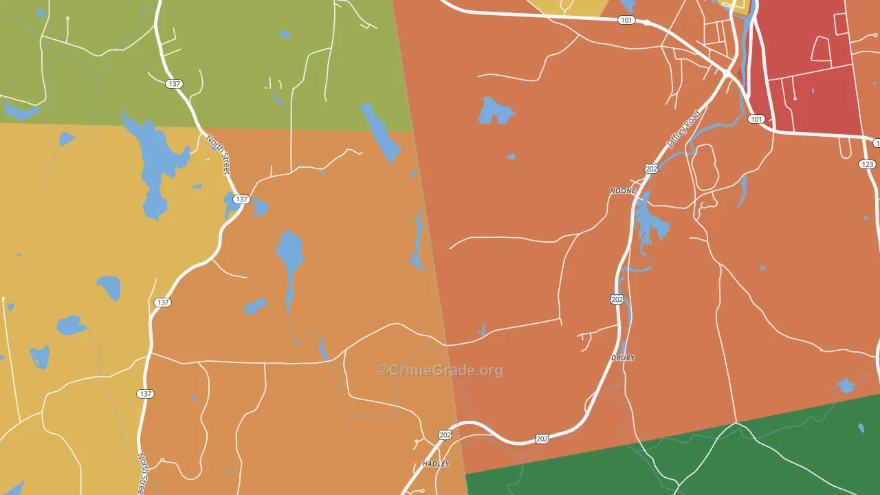 Noone, NH Map of Burglary Rates