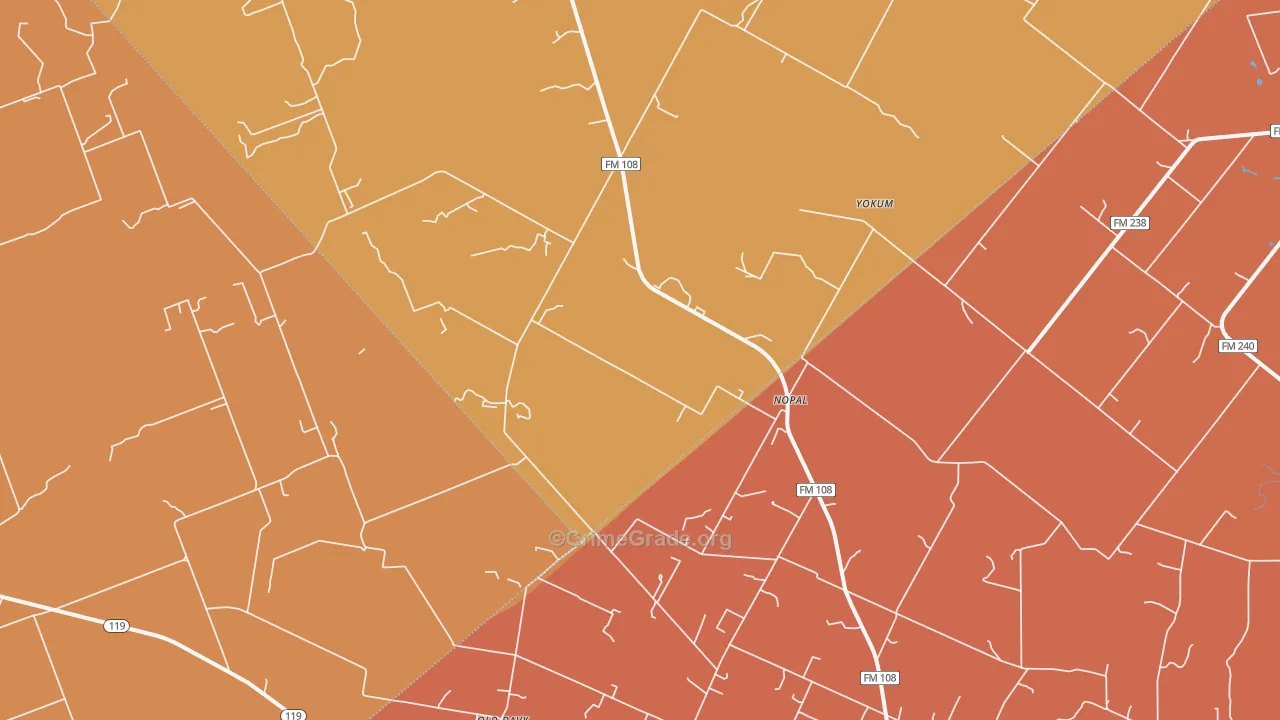 Nopal, TX Map of Burglary Rates