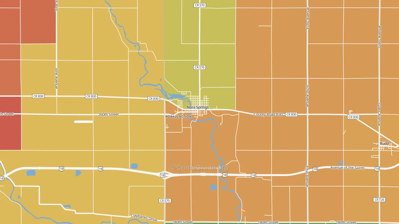 Nora Springs, IA Map of Burglary Rates
