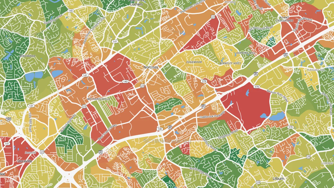 Norcross, GA Map of Burglary Rates