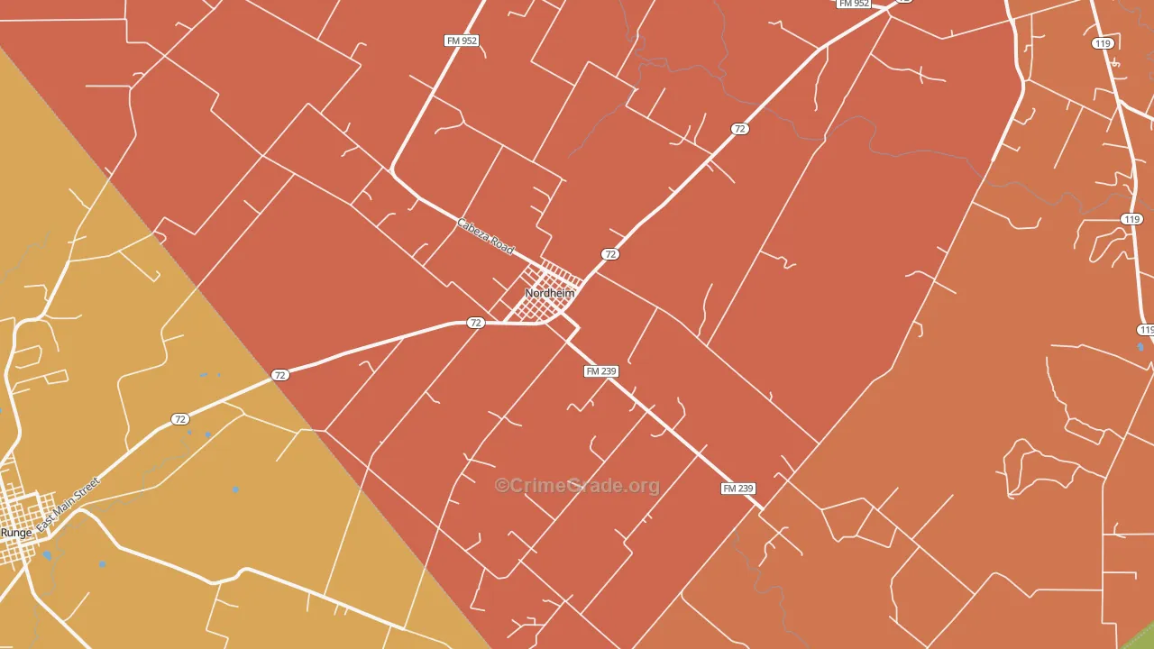 Nordheim, TX Map of Burglary Rates