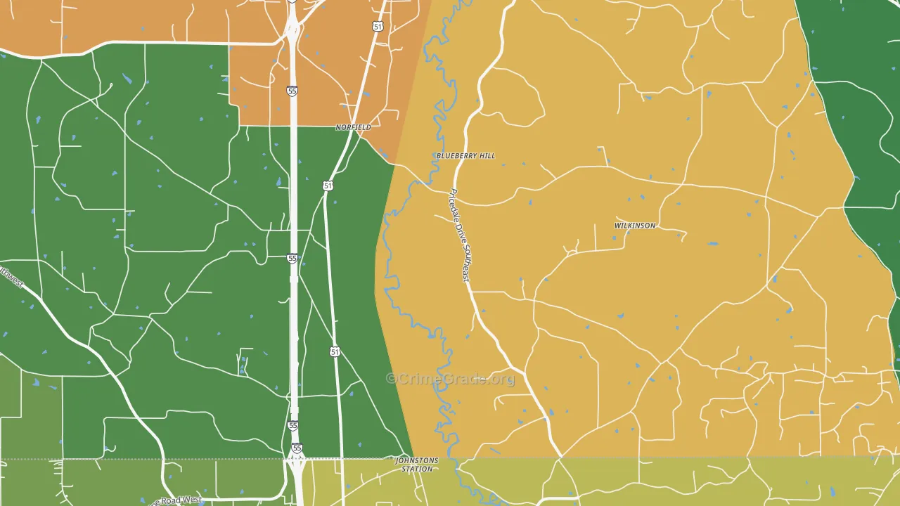 Norfield, MS Map of Burglary Rates