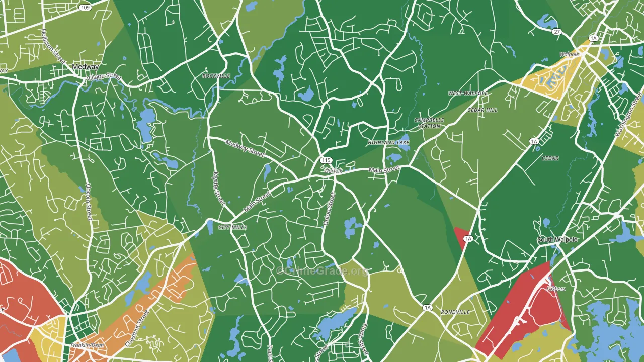 Norfolk, MA Map of Burglary Rates