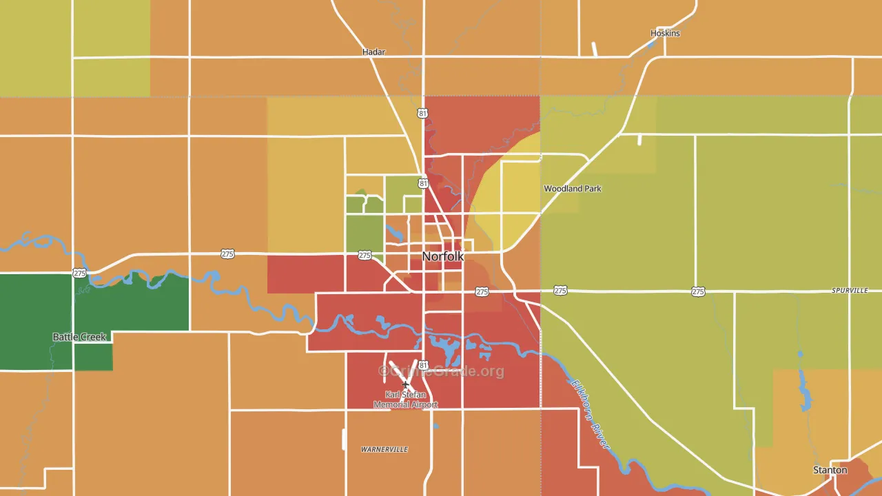 Norfolk, NE Map of Burglary Rates