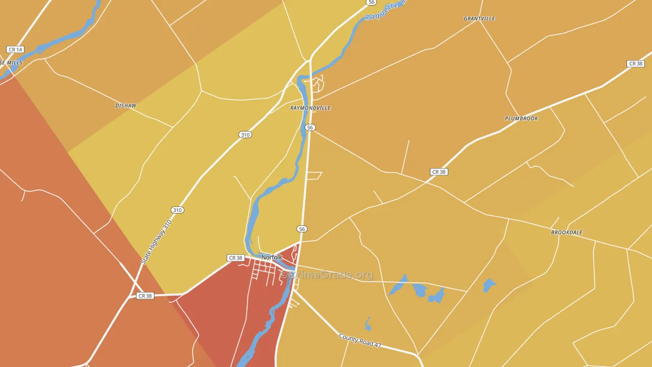 Norfolk, NY Map of Burglary Rates