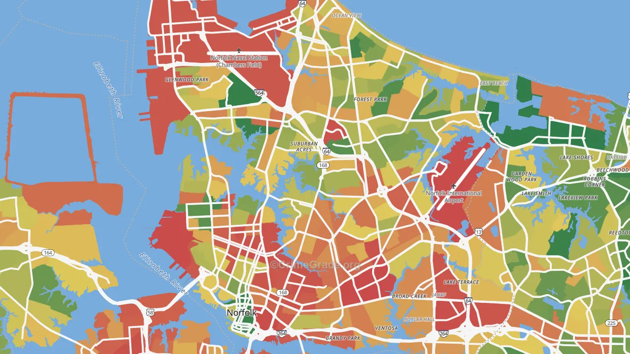 Norfolk, VA Map of Burglary Rates