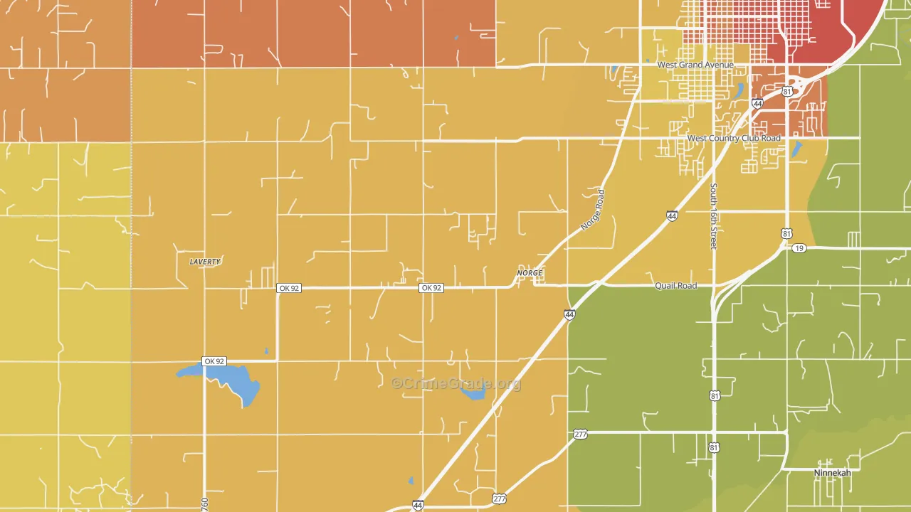 Norge, OK Map of Burglary Rates