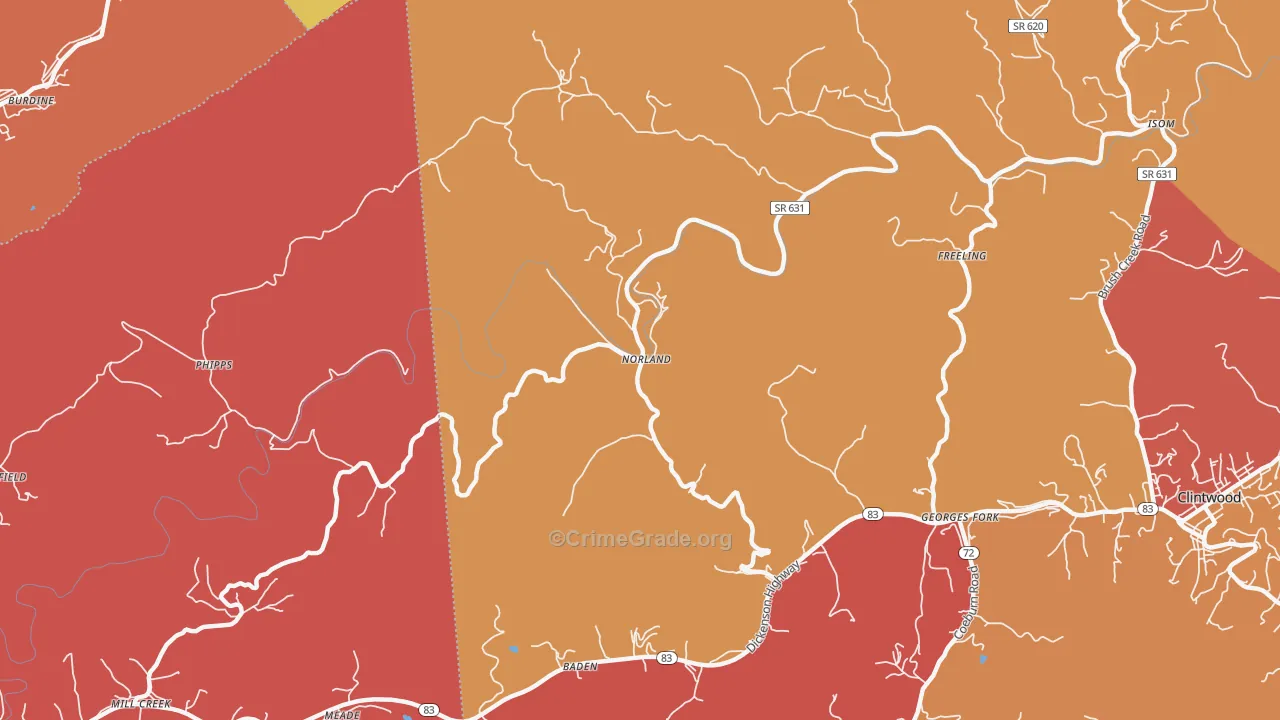 Norland, VA Map of Burglary Rates