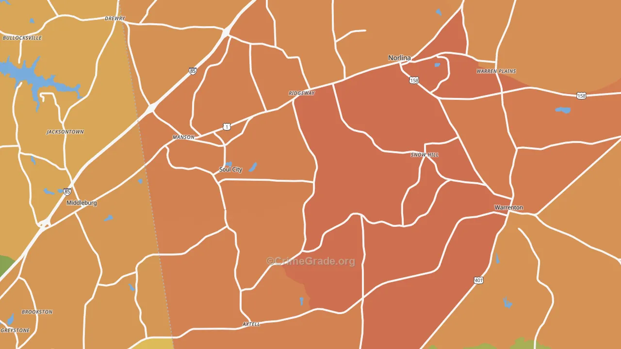 Norlina, NC Map of Burglary Rates