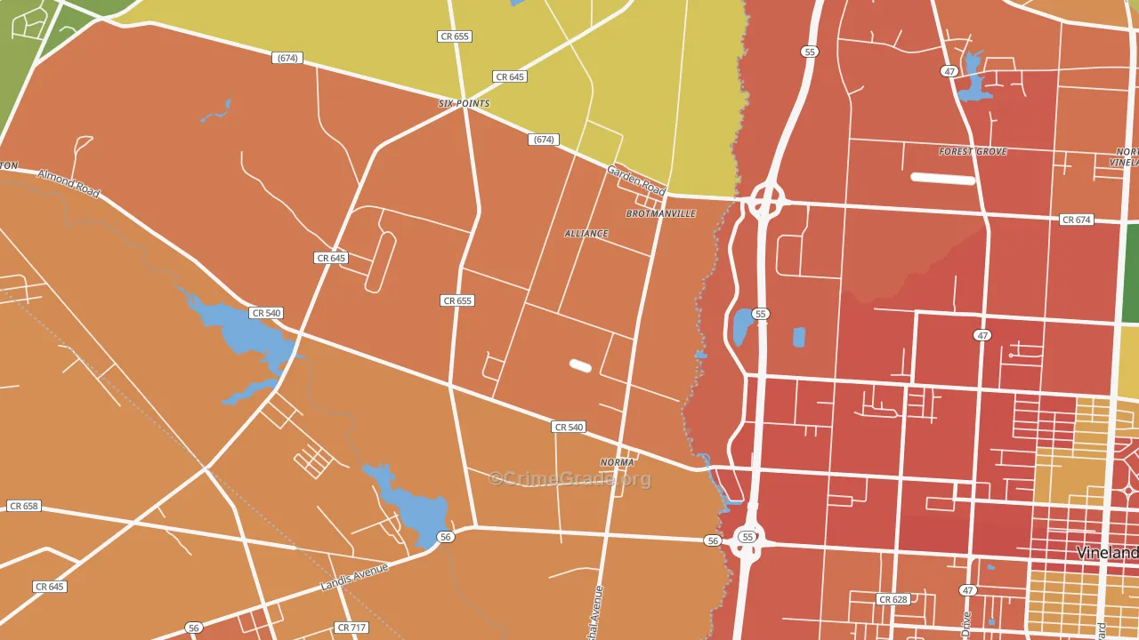 Norma, NJ Map of Burglary Rates