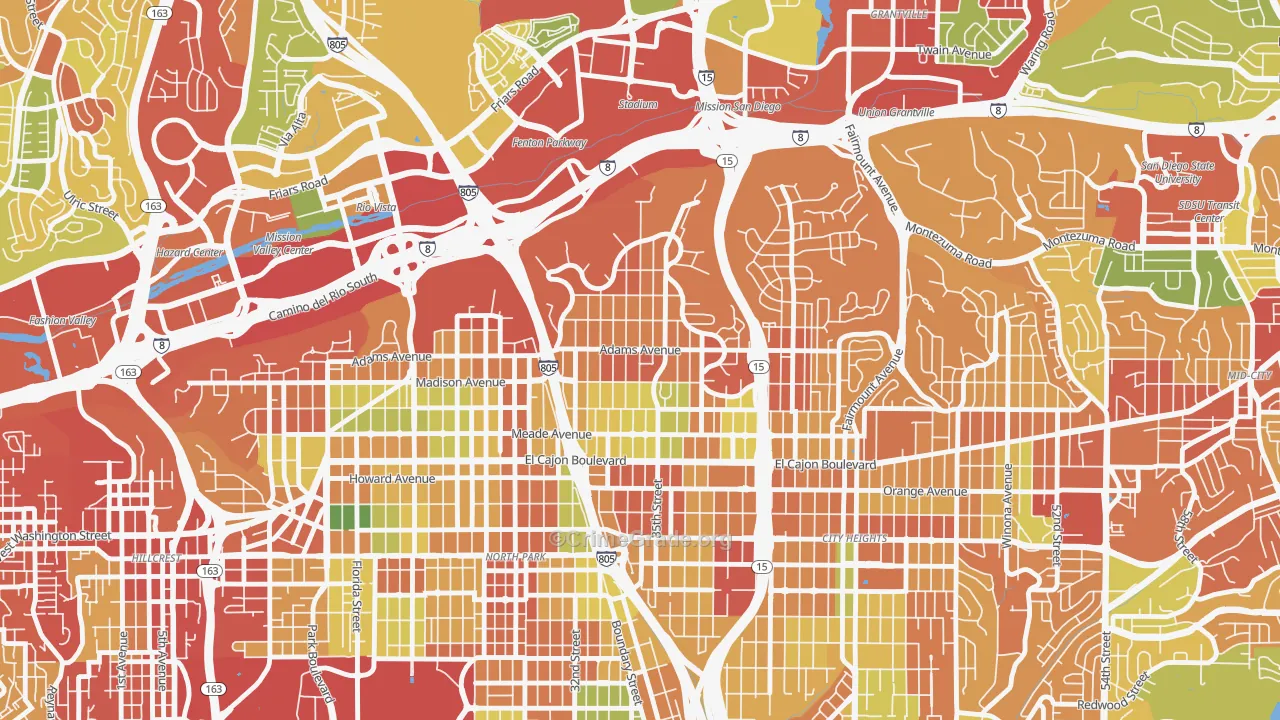 Normal Heights, San Diego, CA Map of Burglary Rates