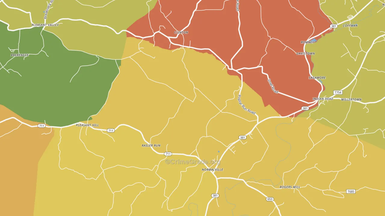 Normalville, PA Map of Burglary Rates