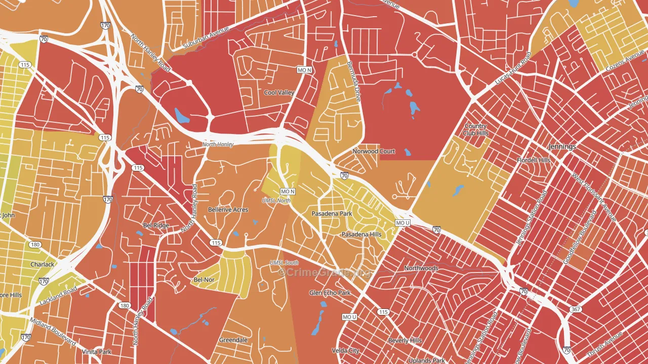Normandy, MO Map of Burglary Rates