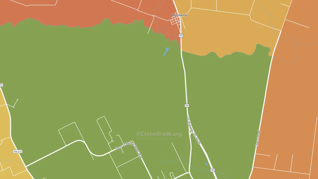 Normanna, TX Map of Burglary Rates